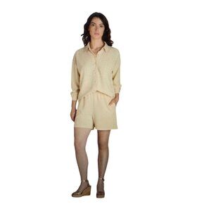 Nine.Eight Beige Textured Button-Up Shirt & Shorts Set XXL